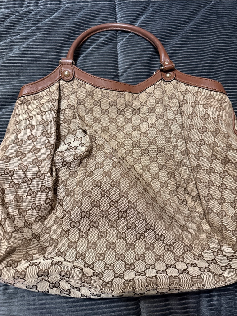 Gucci Brown Beige GG Canvas Top-Handle Tote